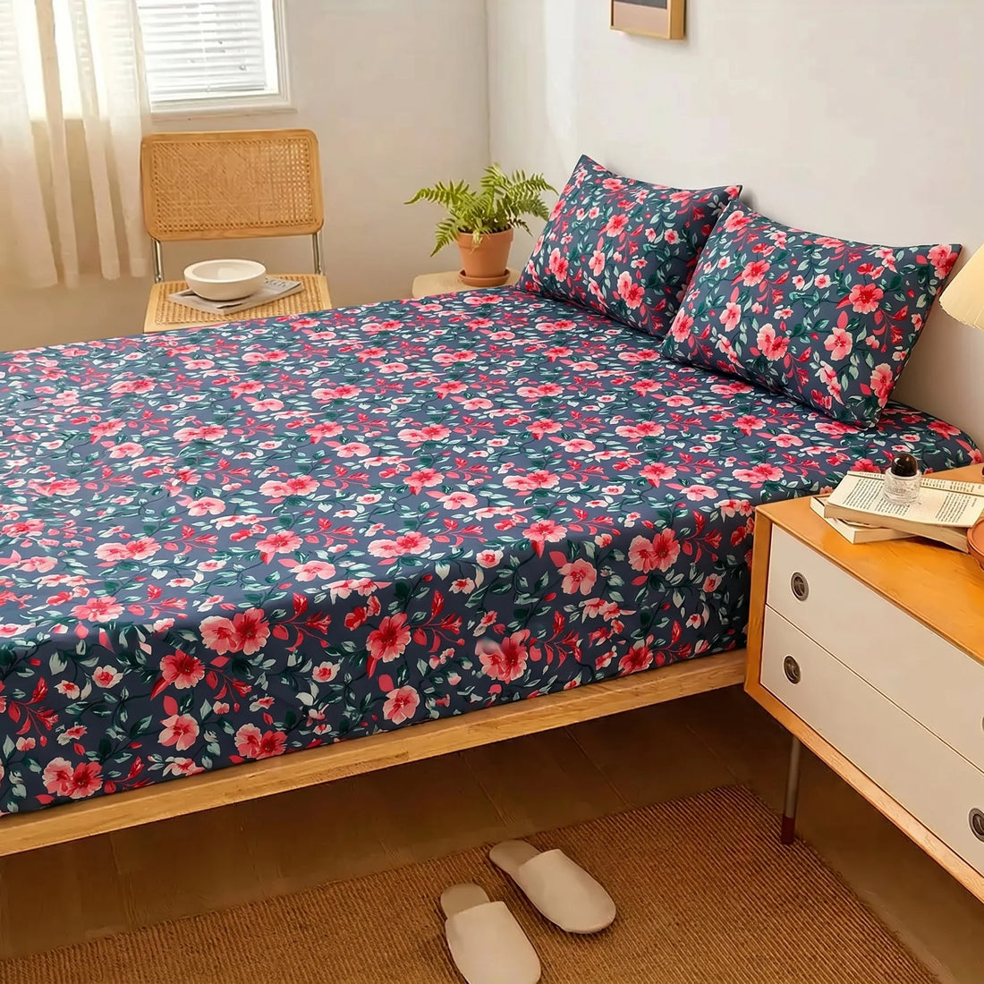 Rosewood Blossom Printed Fitted Sheet