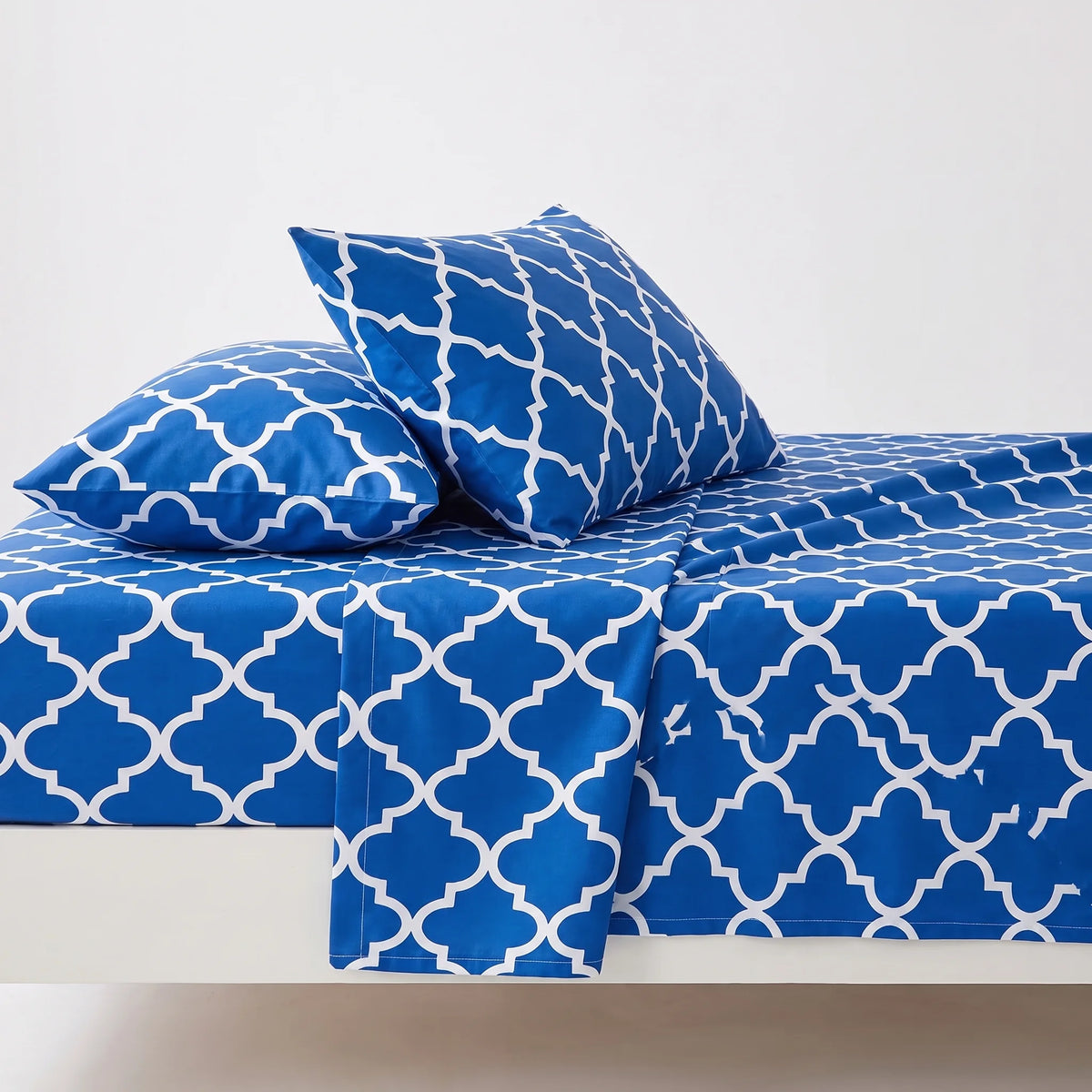Royal Blue Moroccan Trellis Pure Cotton Bedsheet Set — 3 PCS