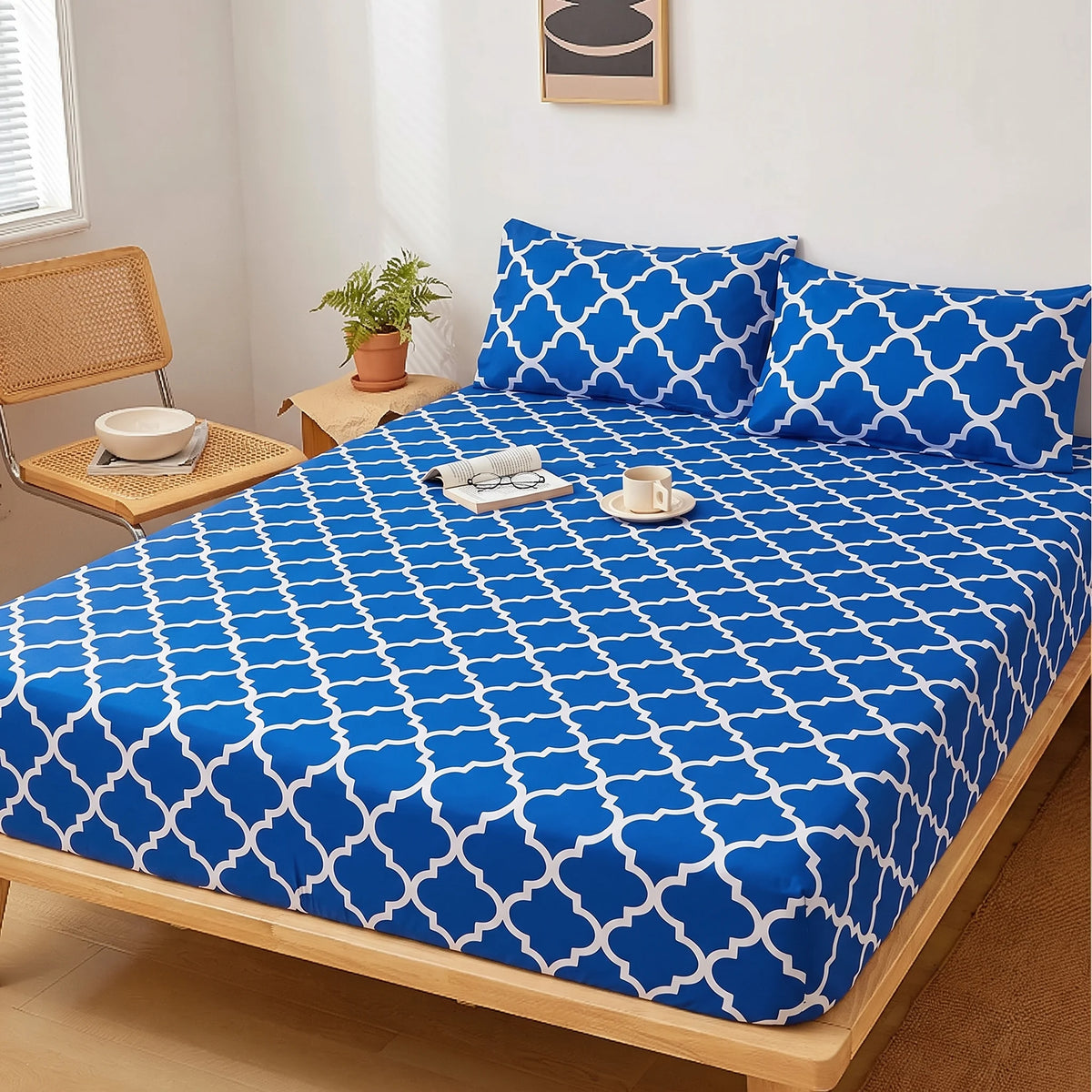 Moroccan Trellis Fitted Sheet Set — Pure Cotton