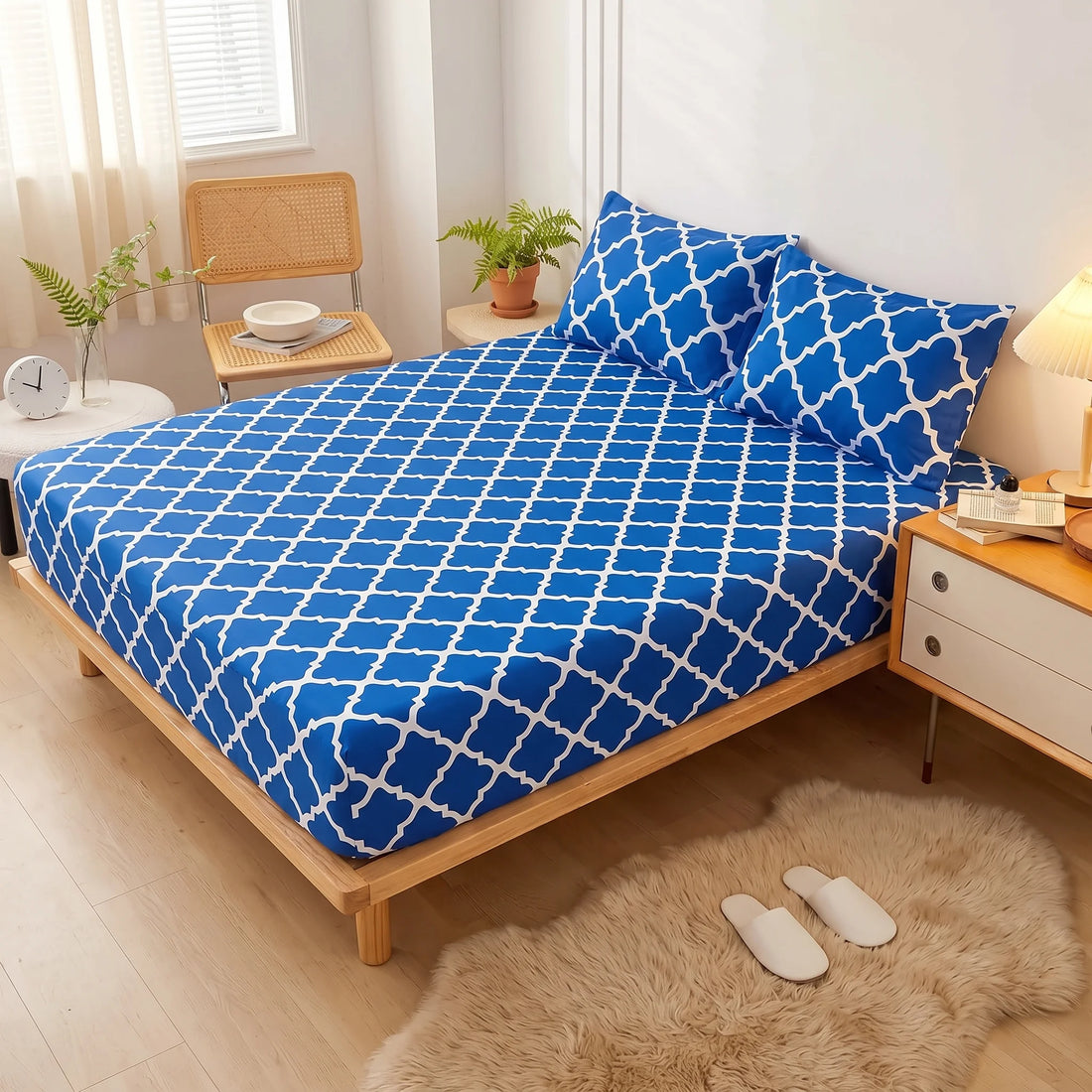 Moroccan Trellis Fitted Sheet Set — Pure Cotton