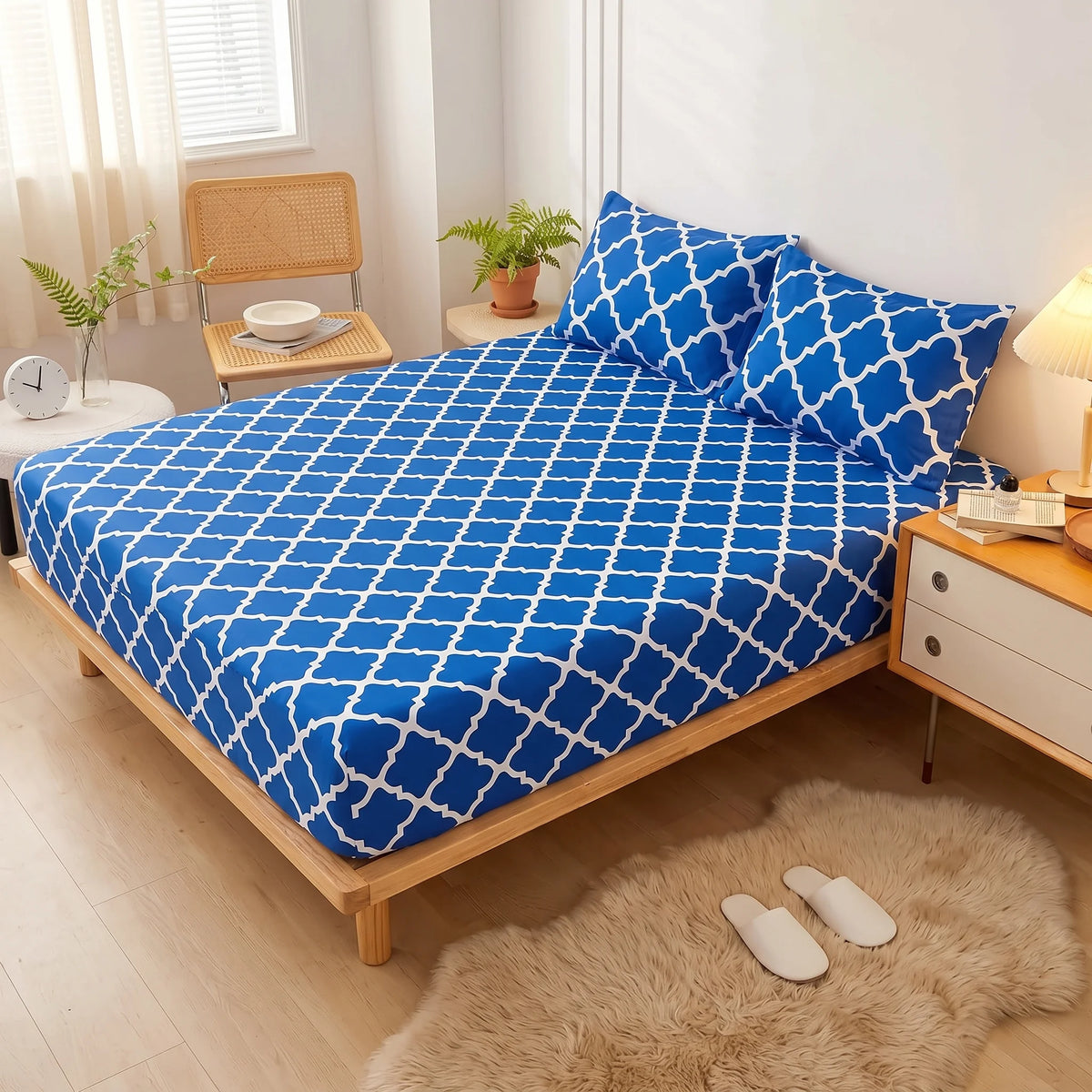 Moroccan Trellis Fitted Sheet Set — Pure Cotton