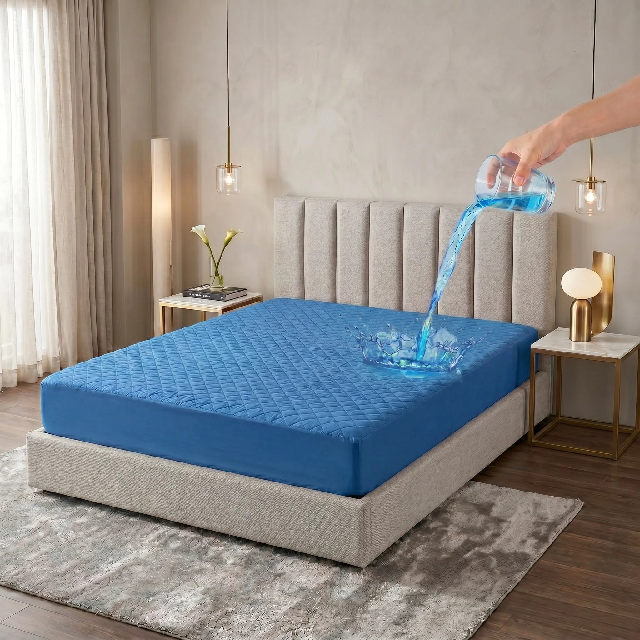 Royal Blue Waterproof Mattress Protector  — Quilted
