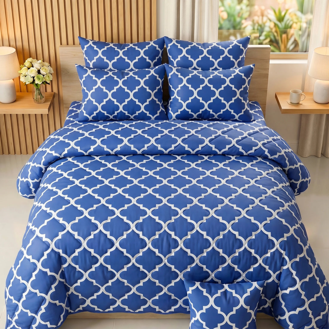 Royal Blue & White Moroccan Trellis Comforter Set — Premium