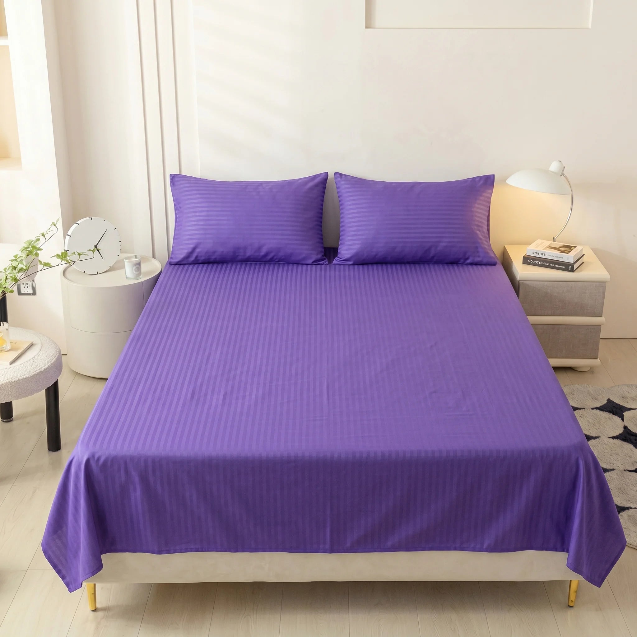 Royal Purple Dyed Stripe Bedsheet Set