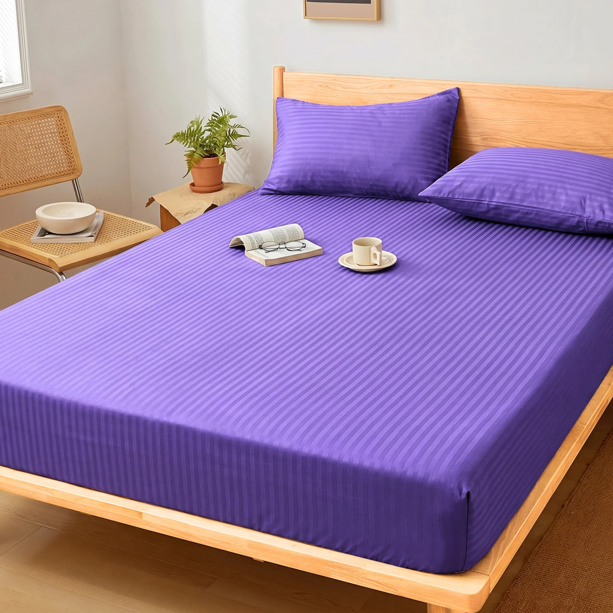 Royal Purple Dyed Stripe Fitted Sheet Set