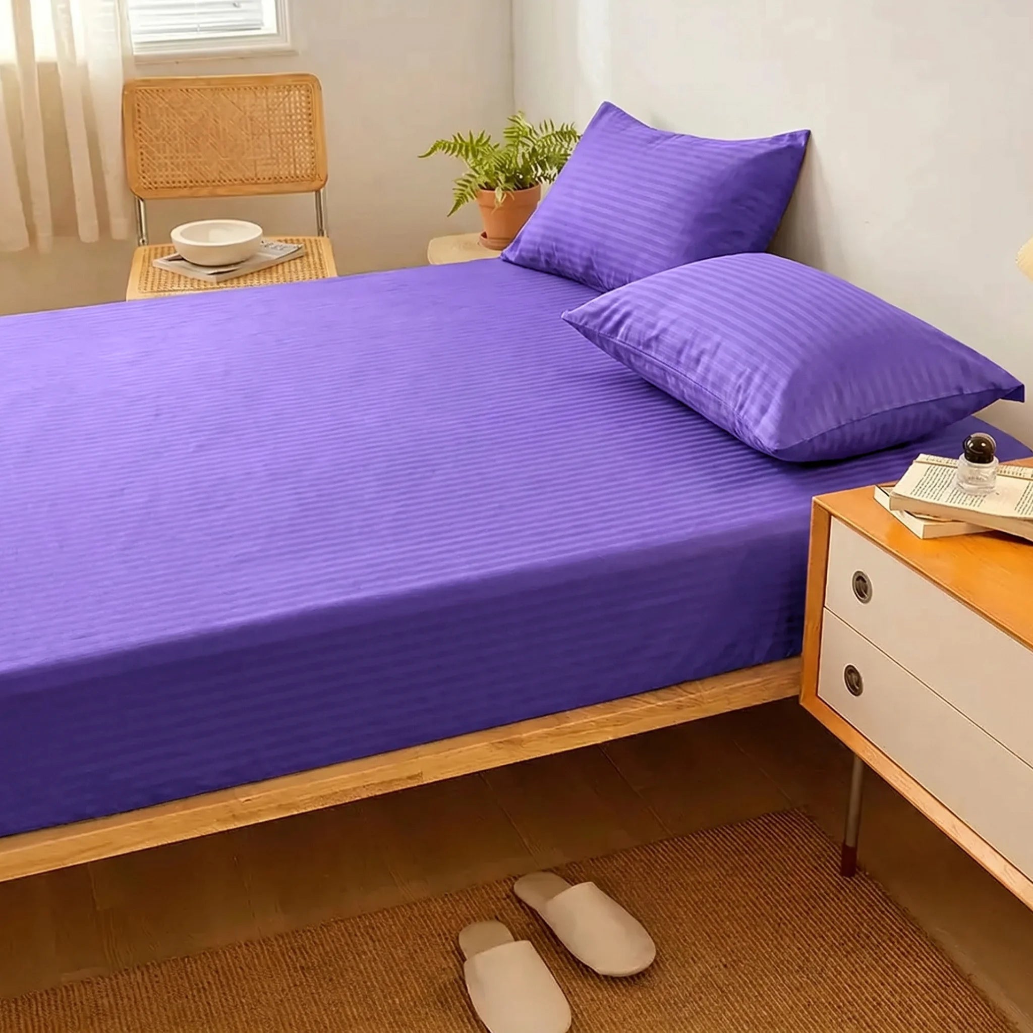 Royal Purple Dyed Stripe Fitted Sheet Set