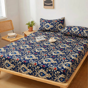 Royal Sapphire Damask Printed Fitted Sheet