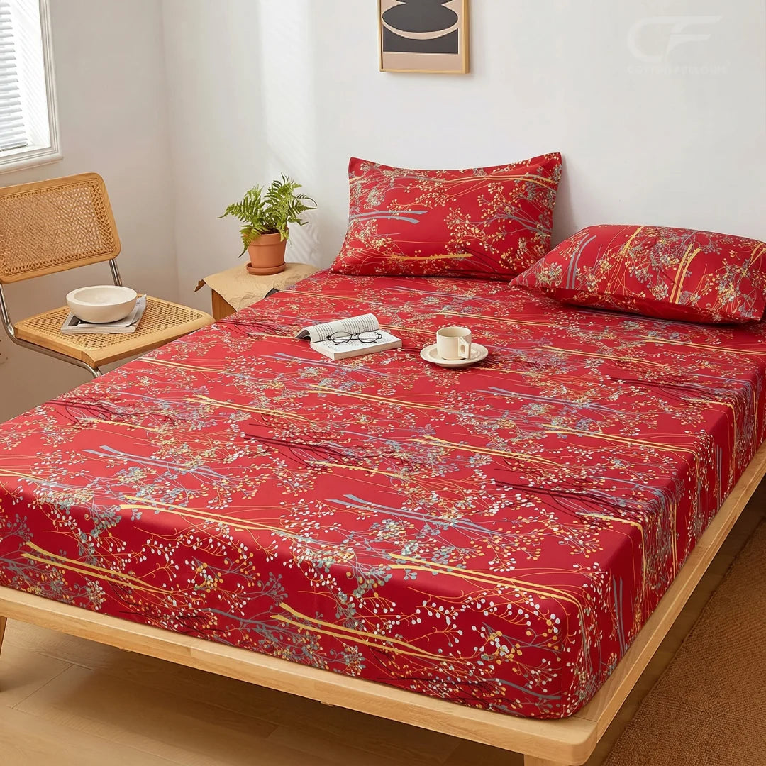 Ruby Meadow Printed Fitted Sheet