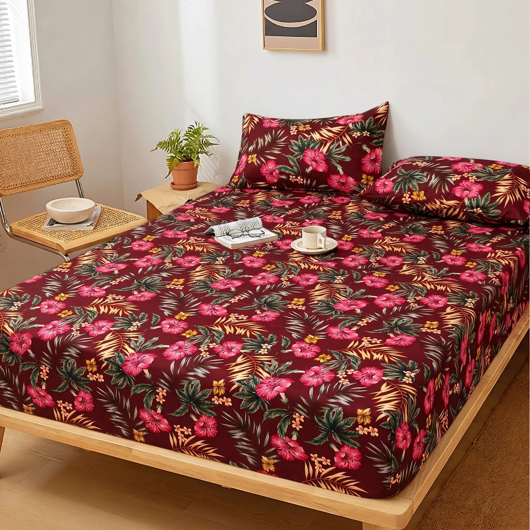 Tropical Ruby Printed Fitted Sheet