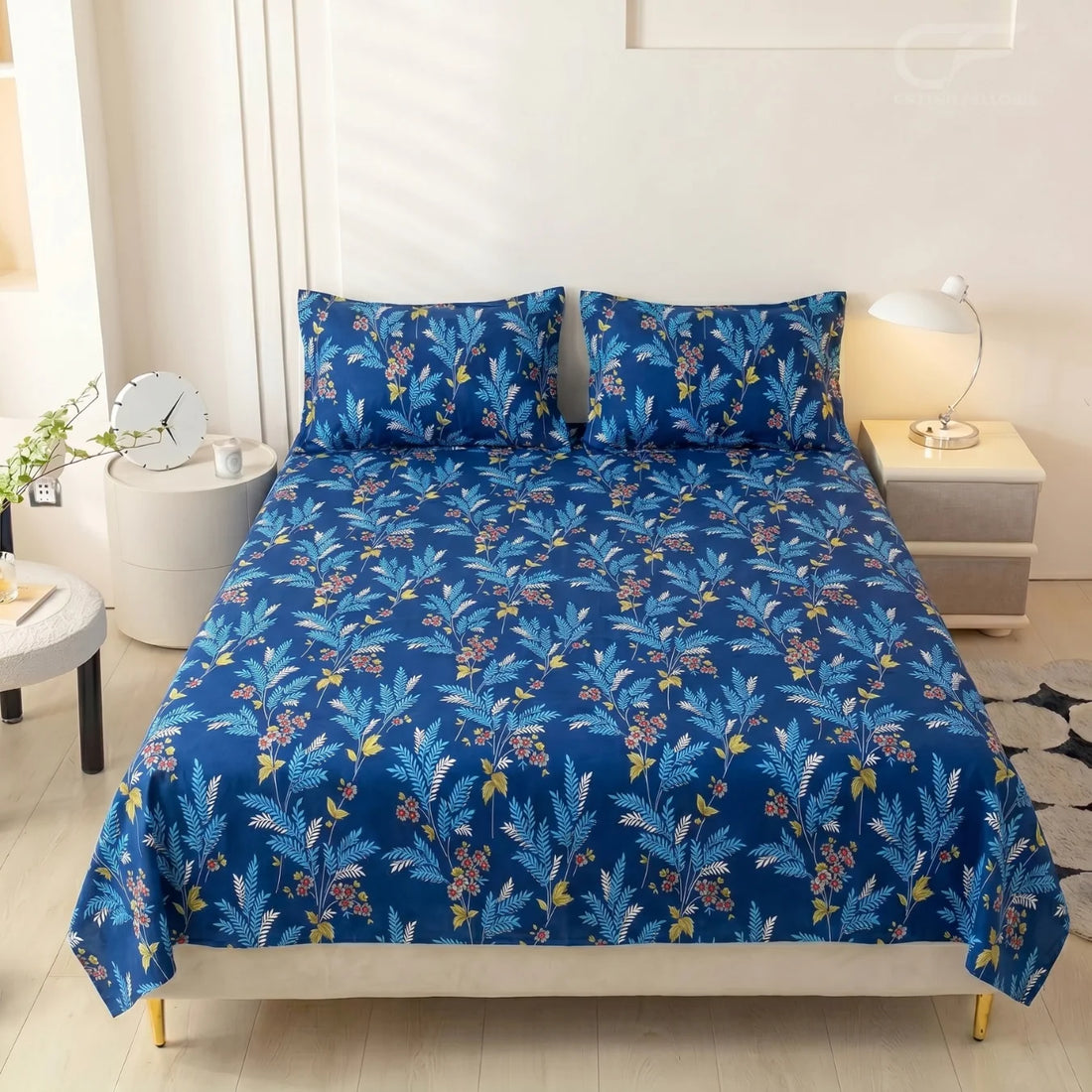 Sapphire Fern Botanical Printed Bedsheet Set