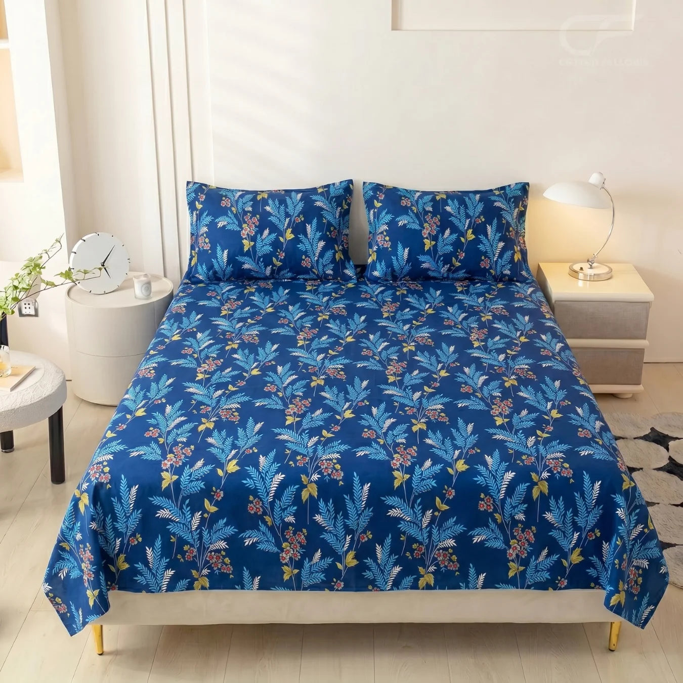 Sapphire Fern Botanical Printed Bedsheet Set