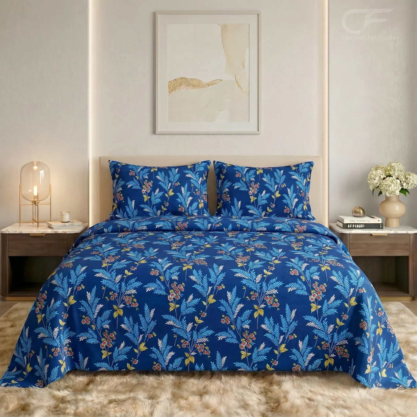 Sapphire Fern Botanical Printed Bedsheet Set
