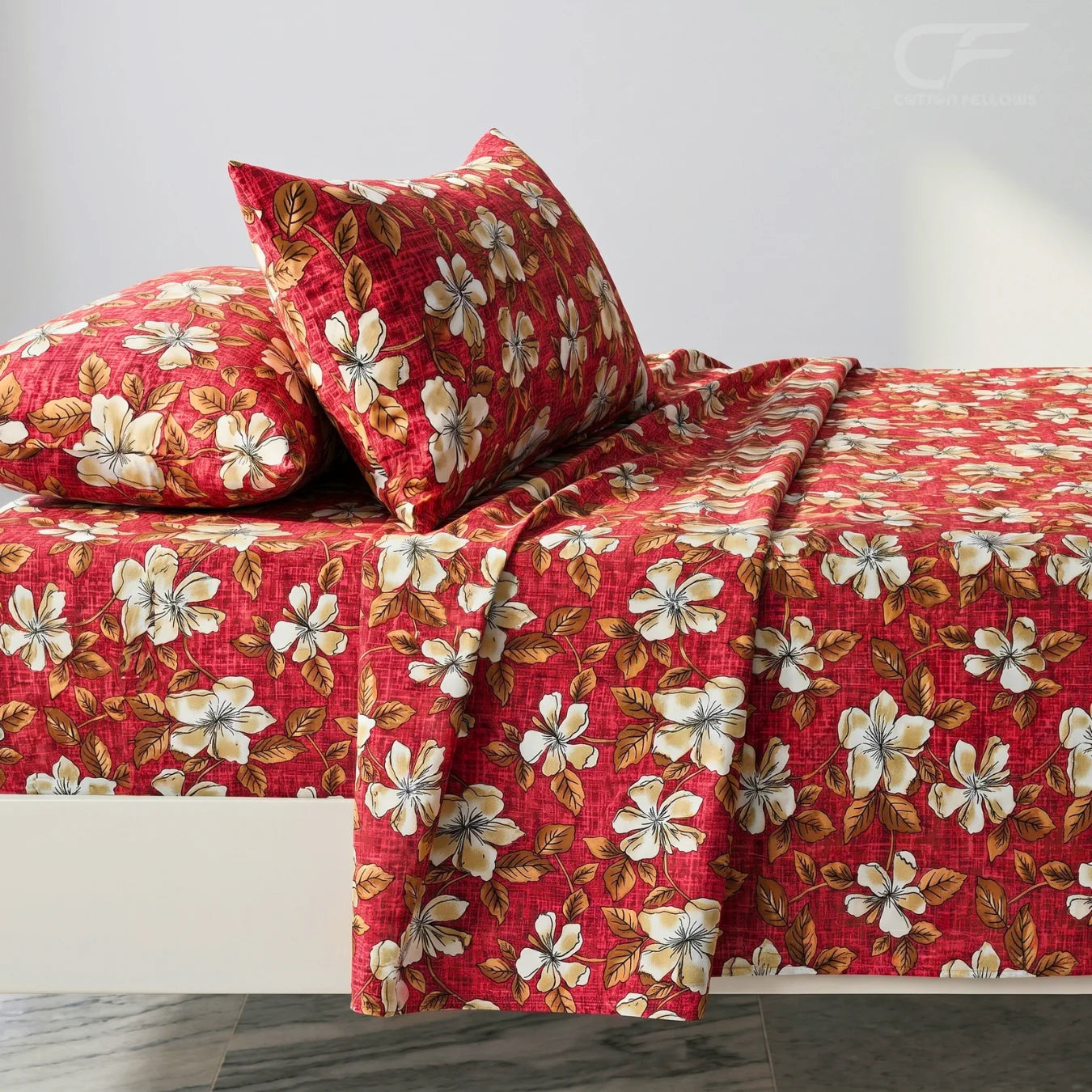 Scarlet Blossom Floral Printed Bedsheet Set