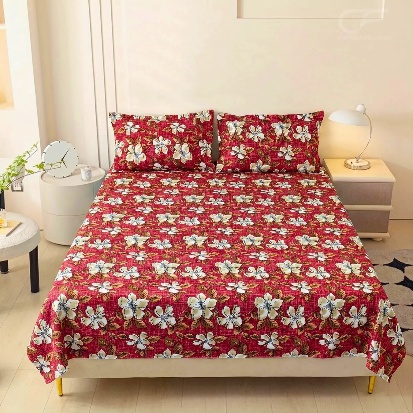 Scarlet Blossom Floral Printed Bedsheet Set