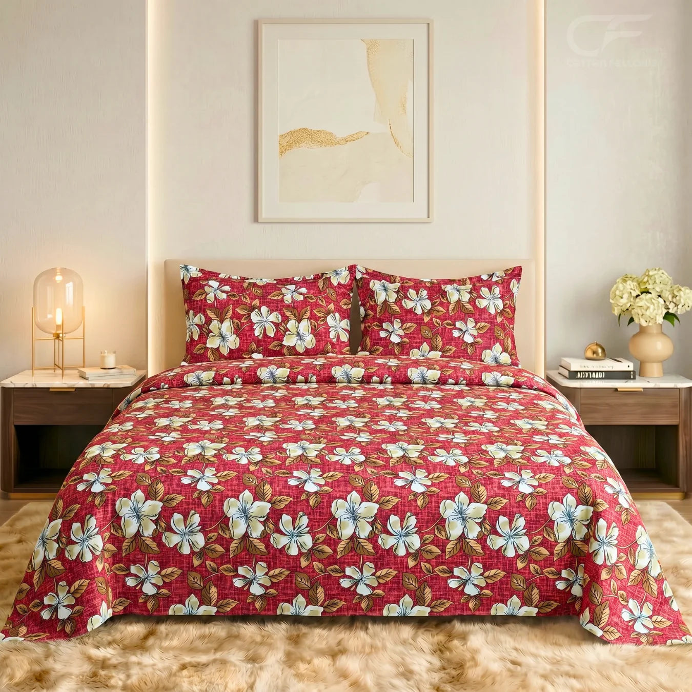 Scarlet Blossom Floral Printed Bedsheet Set