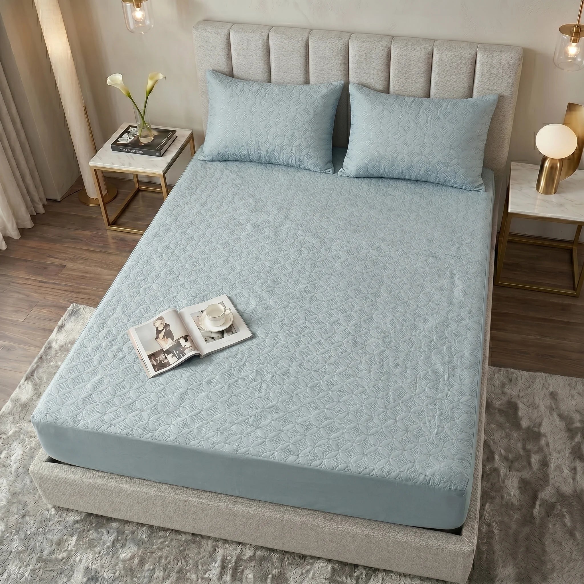 Serene Powder Blue Waterproof Mattress Protector — Quilted