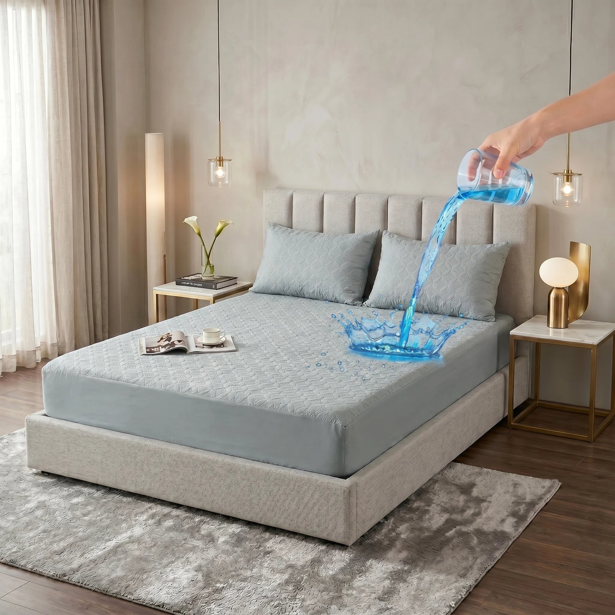 Serene Powder Blue Waterproof Mattress Protector — Quilted