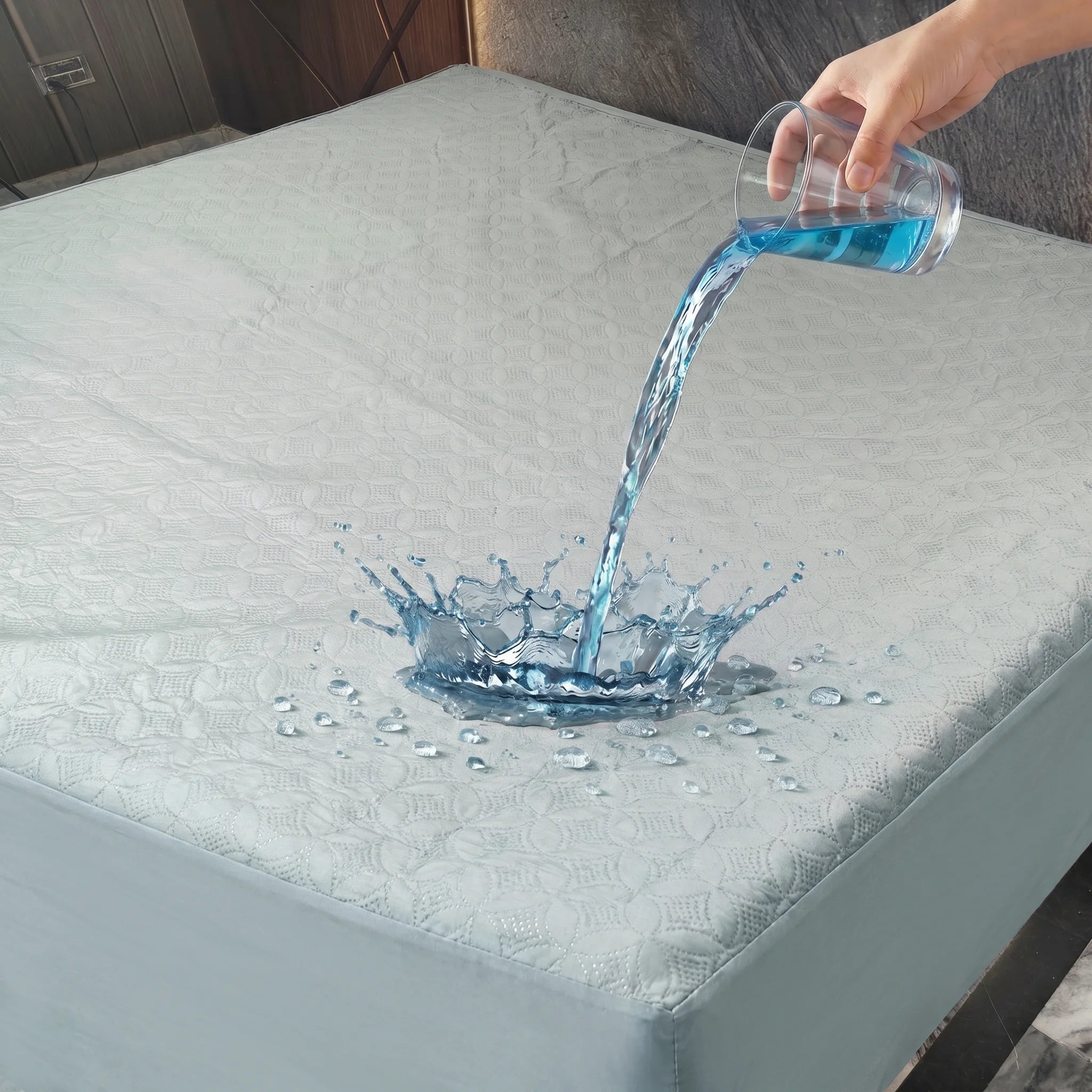 Serene Powder Blue Waterproof Mattress Protector — Quilted