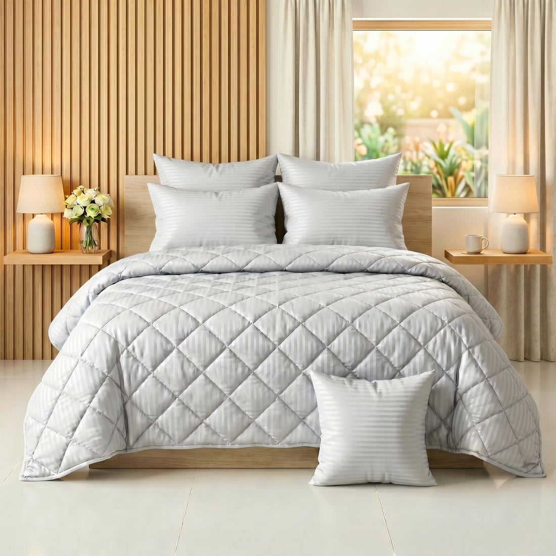 Silver Gray Comforter Set — Dyed Stripe
