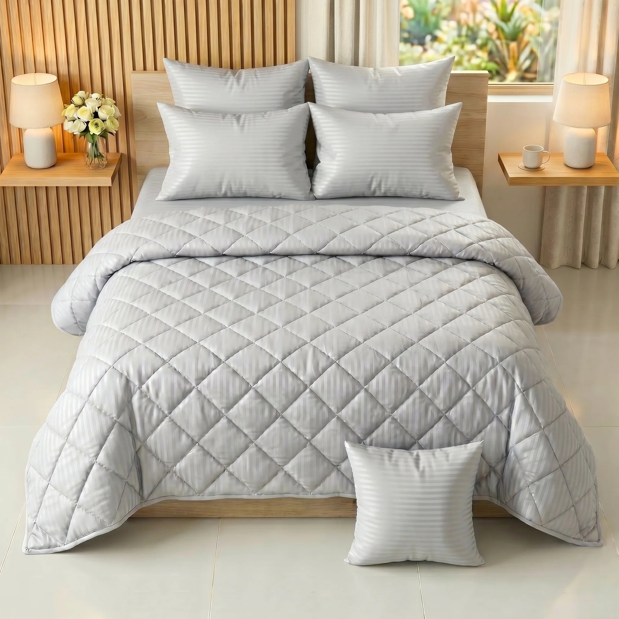 Silver Gray Comforter Set — Dyed Stripe
