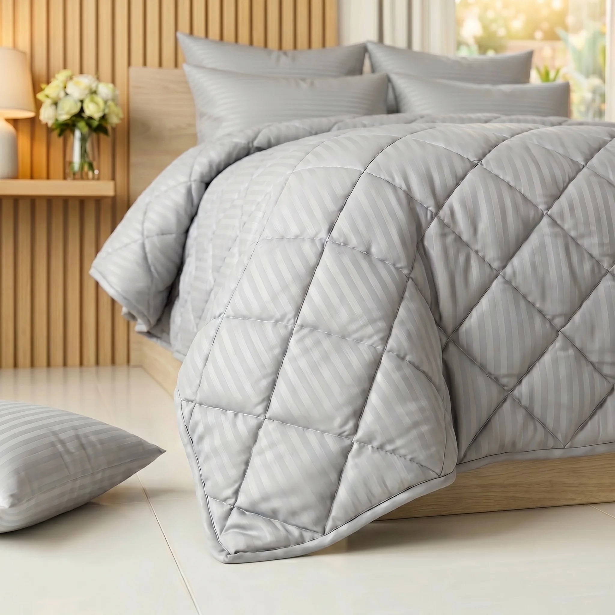 Silver Gray Comforter Set — Dyed Stripe