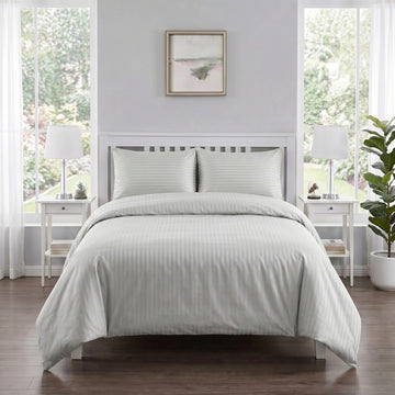 Silver Grey Duvet Cover Set — Dyed Stripe