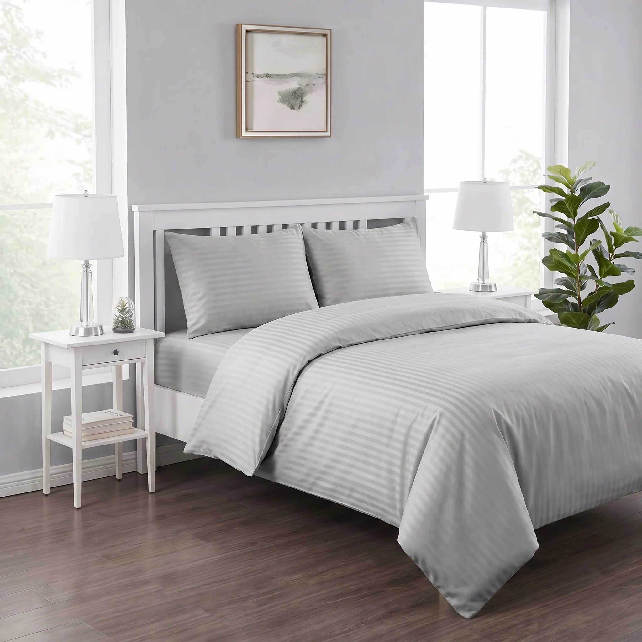 Silver Grey Duvet Cover Set — Dyed Stripe