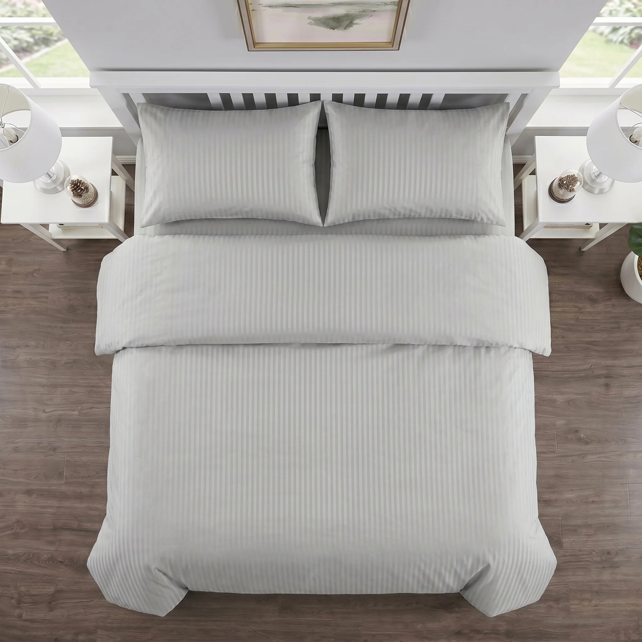 Silver Grey Duvet Cover Set — Dyed Stripe
