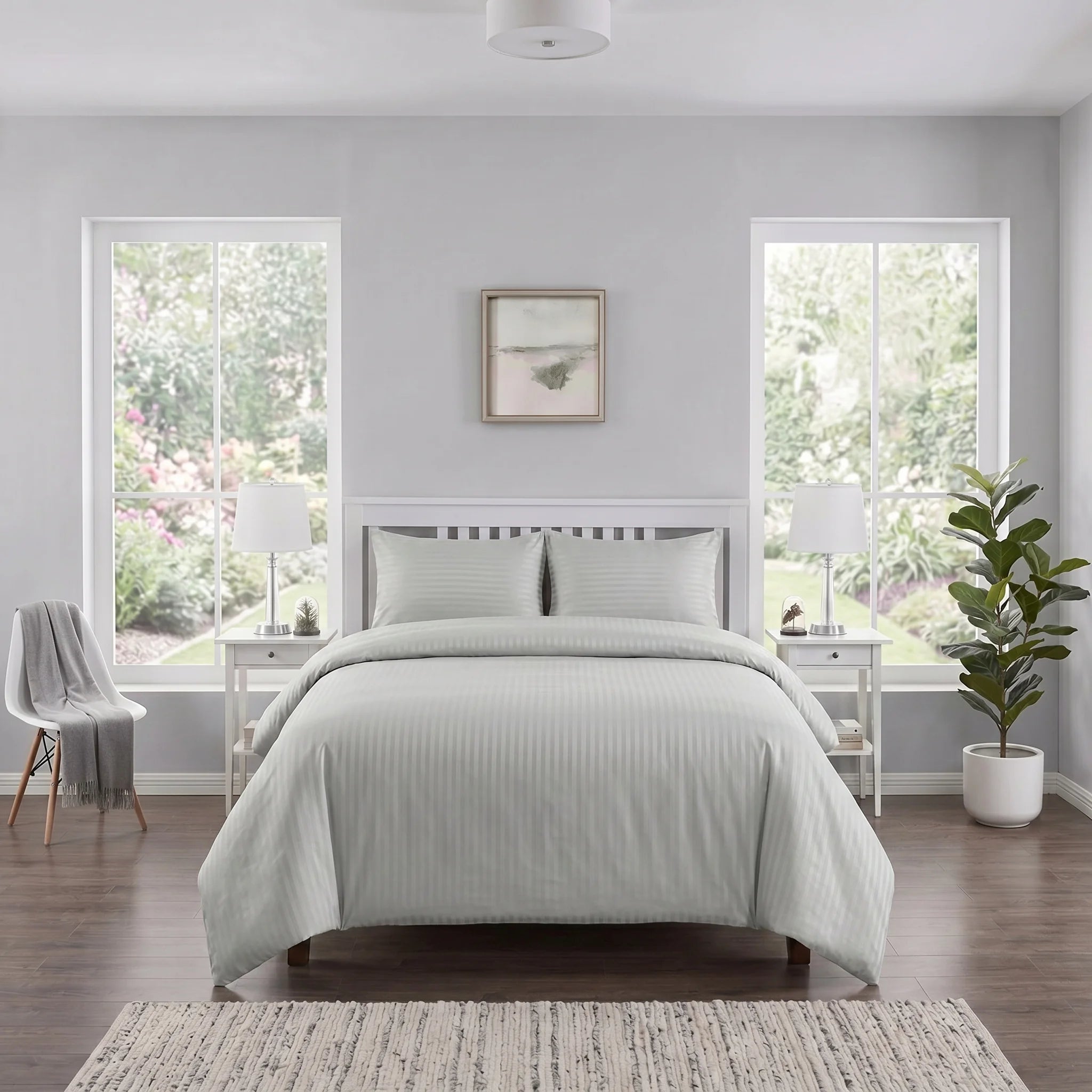 Silver Grey Duvet Cover Set — Dyed Stripe