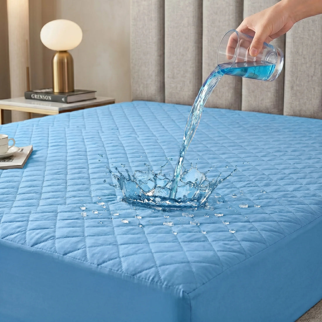 Sky Blue Waterproof Mattress Protector  — Quilted