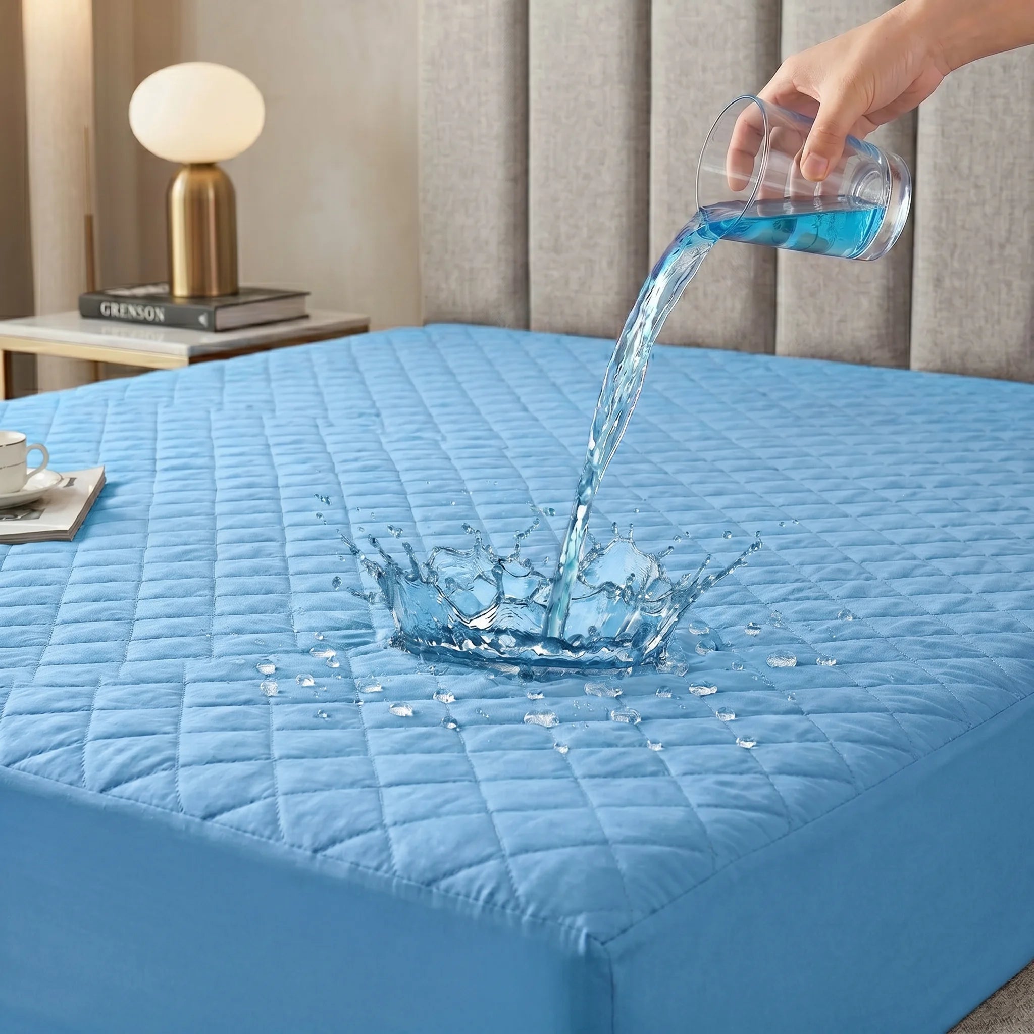 Sky Blue Waterproof Mattress Protector  — Quilted