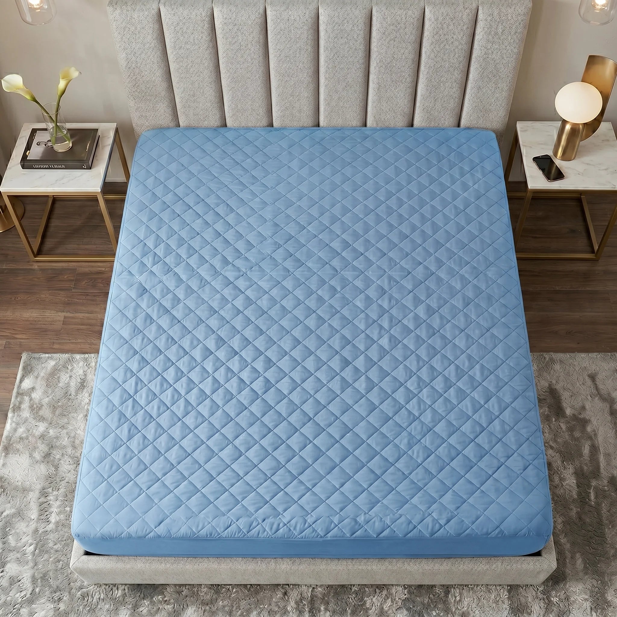 Sky Blue Waterproof Mattress Protector  — Quilted