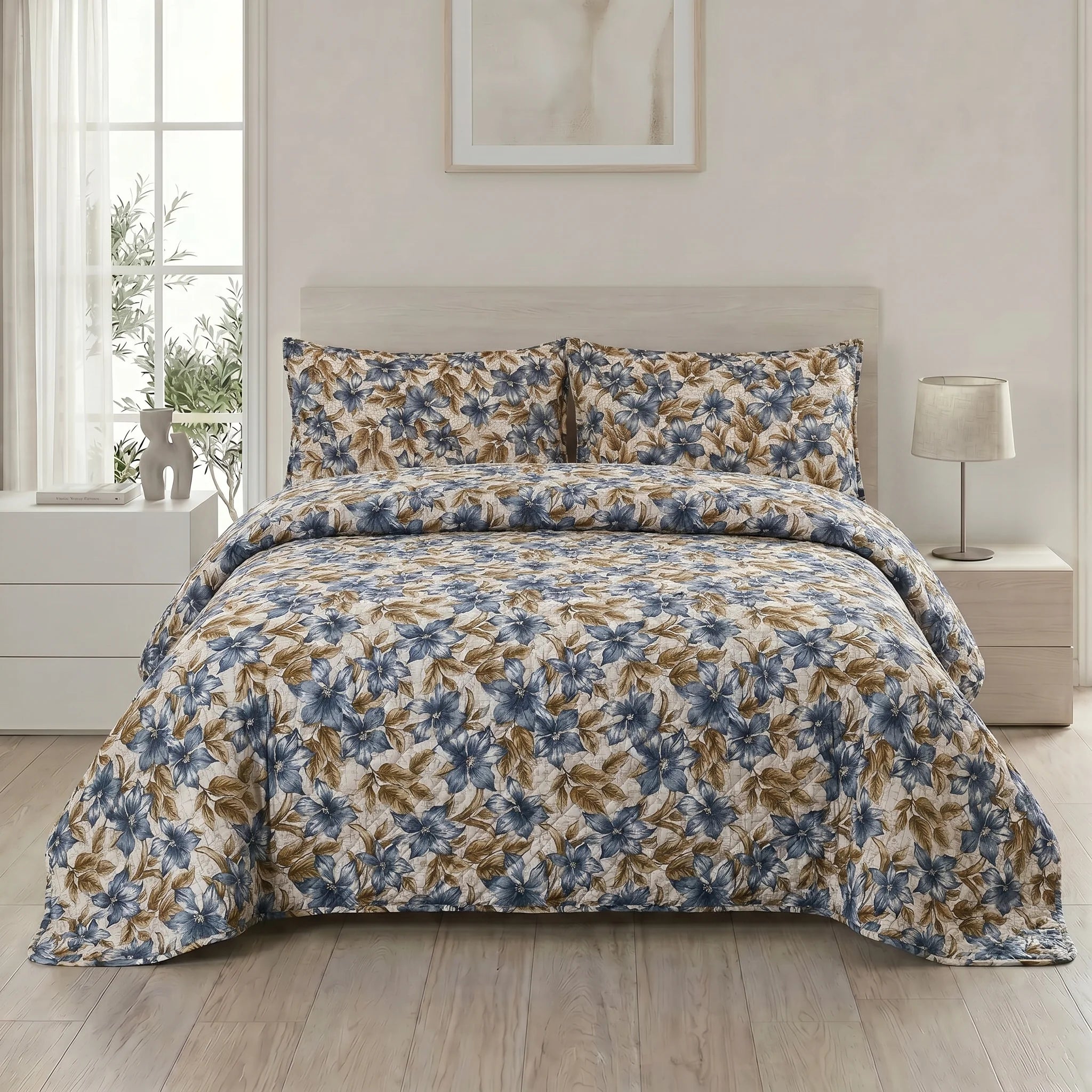 Slate Blossom Bed Spread Set — 3 PCS