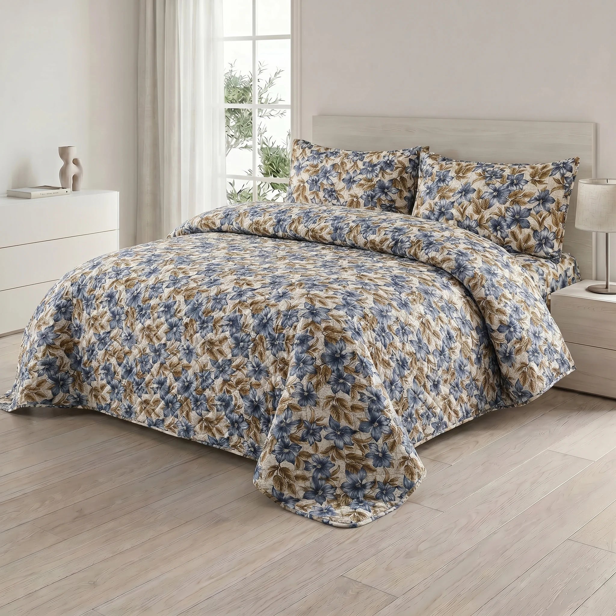 Slate Blossom Bed Spread Set — 3 PCS