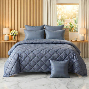 Slate Blue Comforter Set — Dyed Stripe