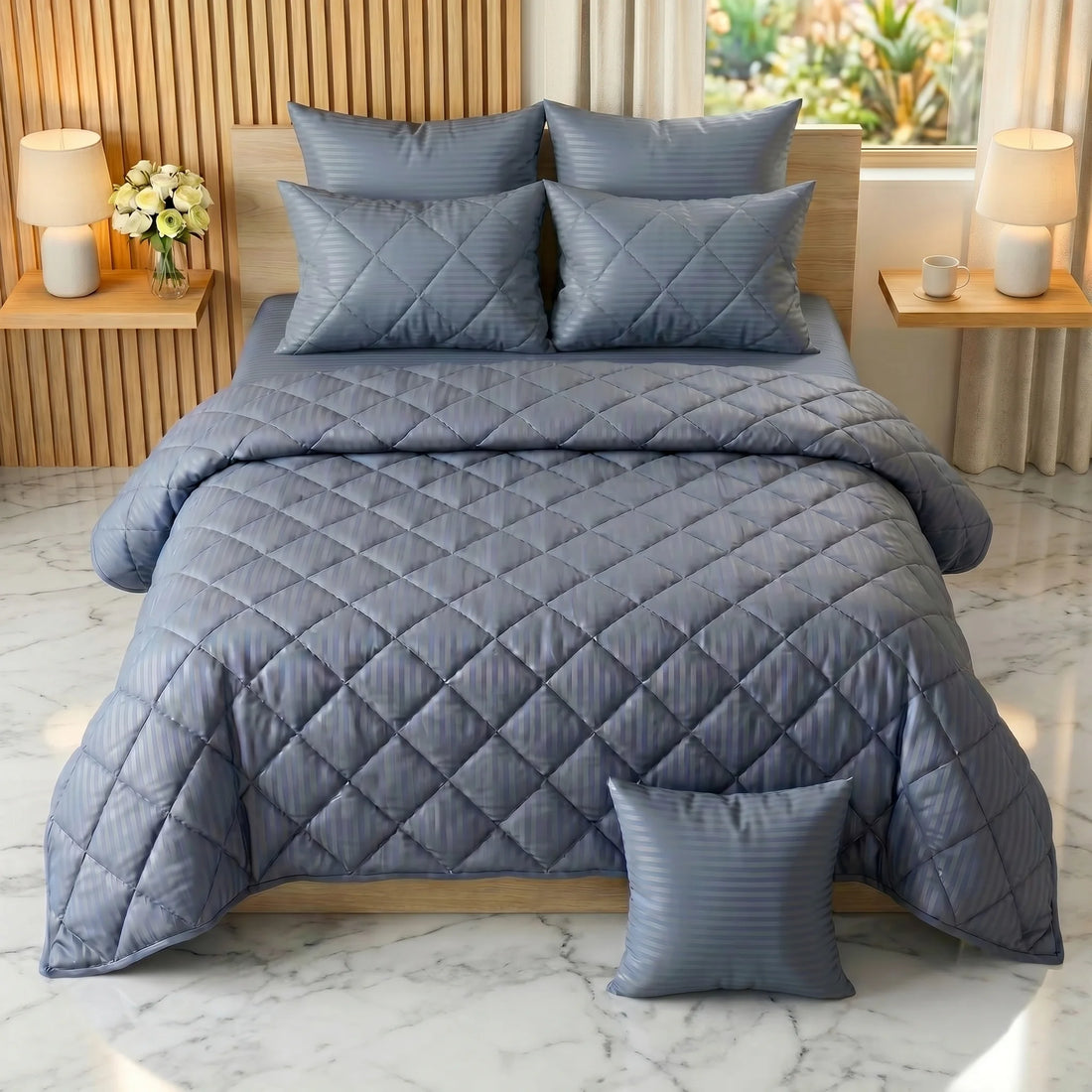 Slate Blue Comforter Set — Dyed Stripe