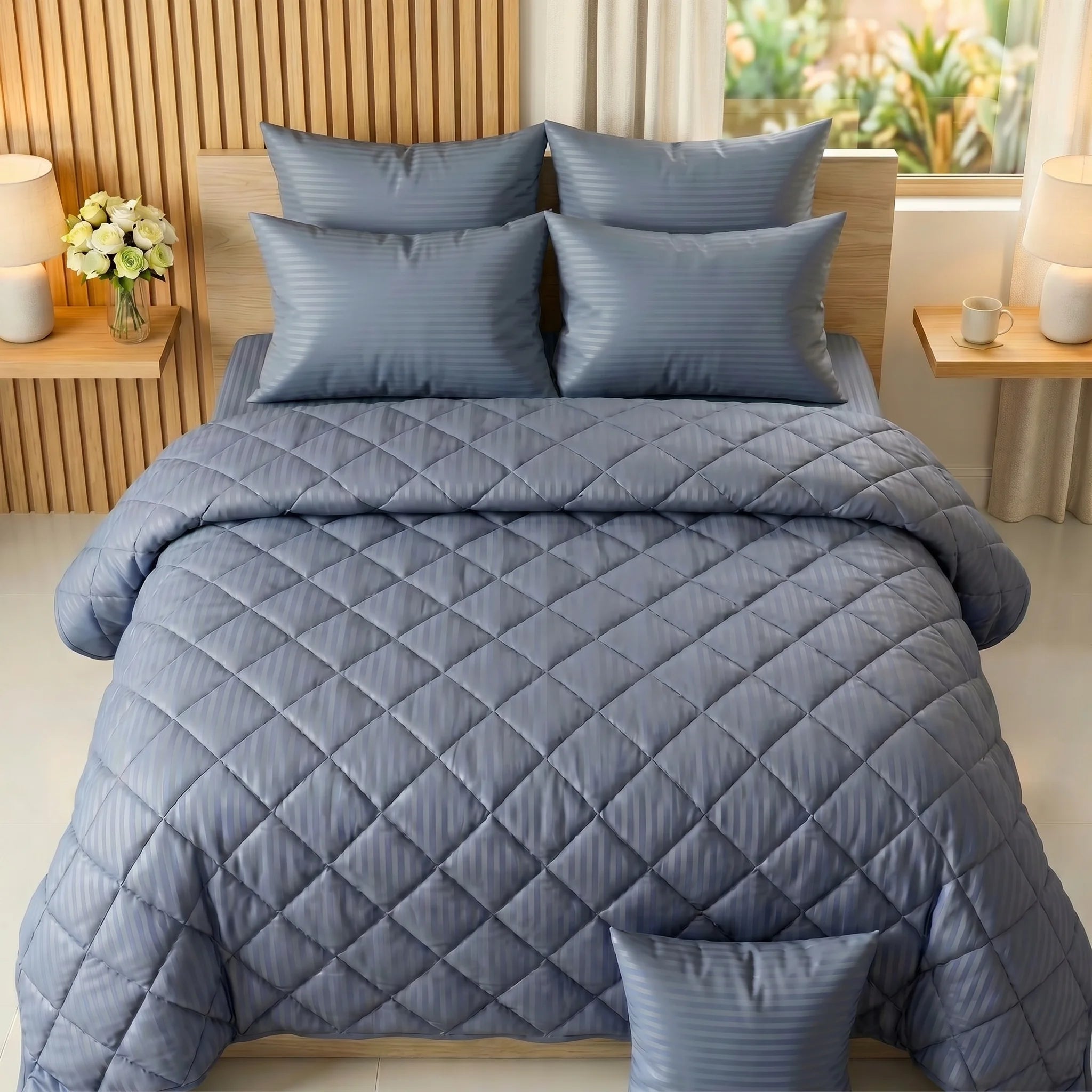 Slate Blue Comforter Set — Dyed Stripe