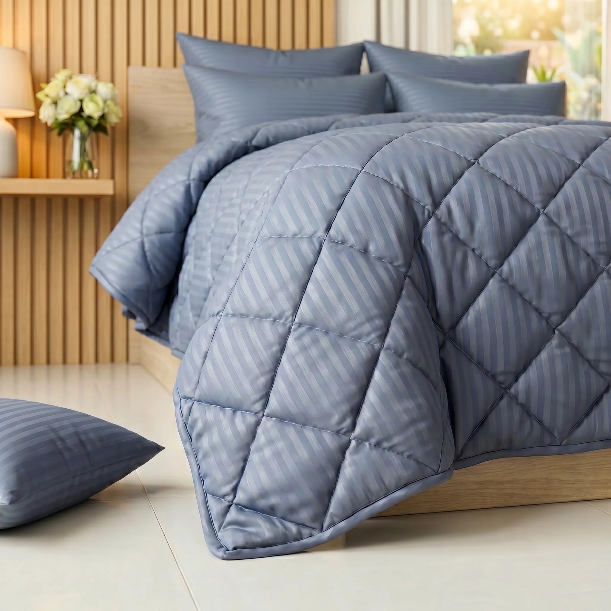 Slate Blue Comforter Set — Dyed Stripe