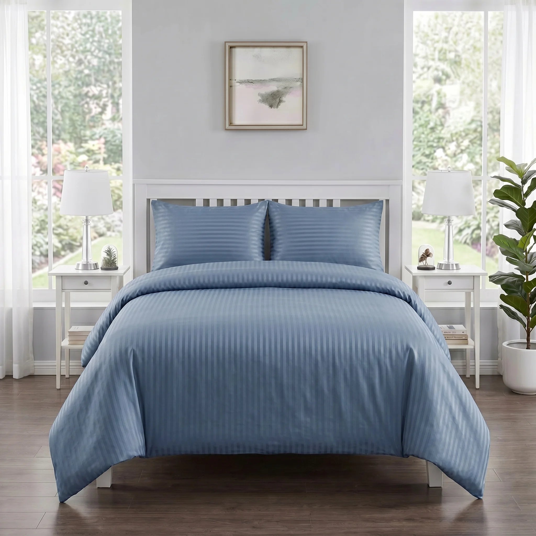 Slate Blue Duvet Cover Set — Dyed Stripe