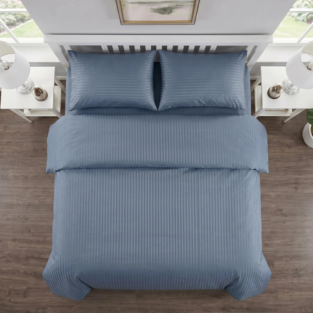Slate Blue Duvet Cover Set — Dyed Stripe