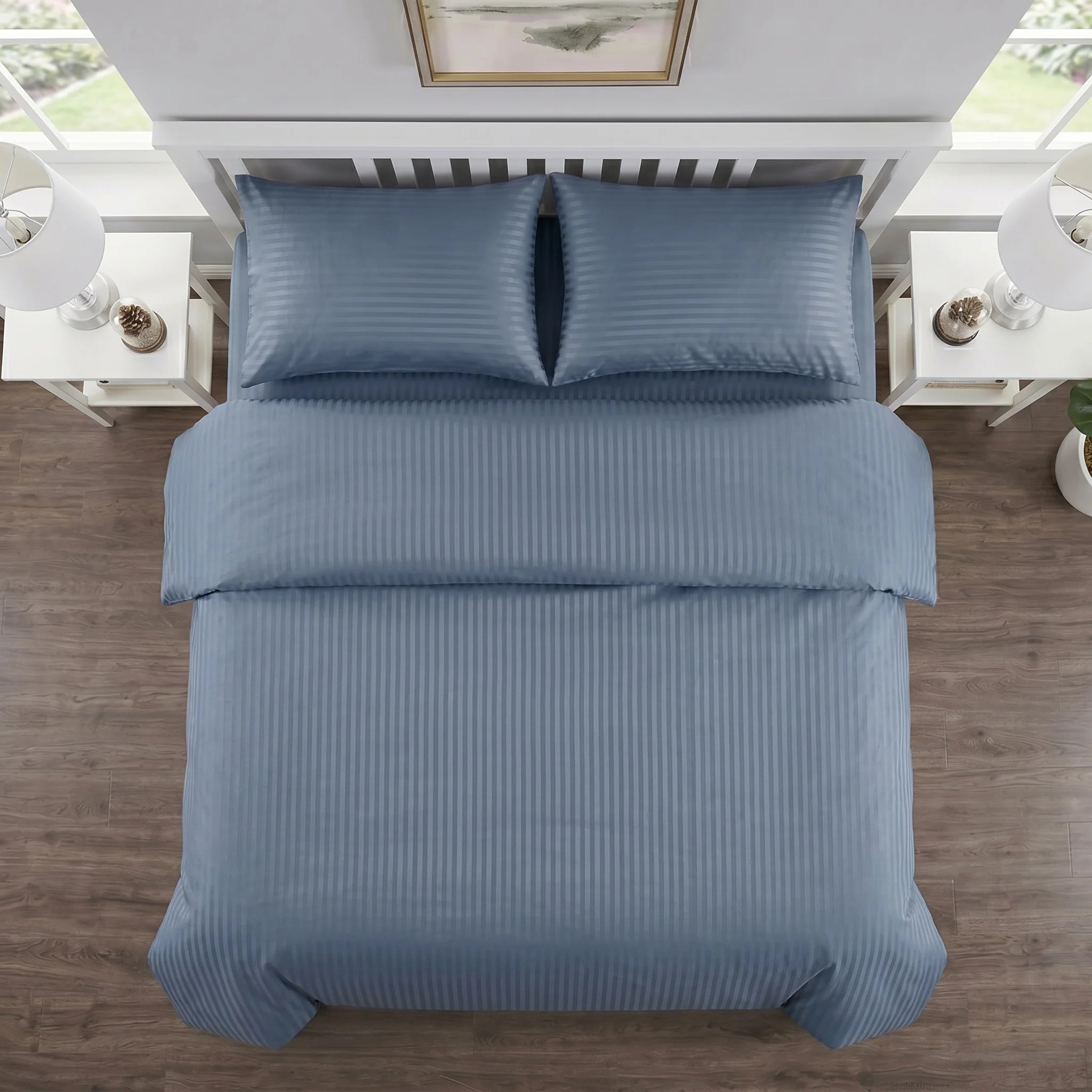 Slate Blue Duvet Cover Set — Dyed Stripe