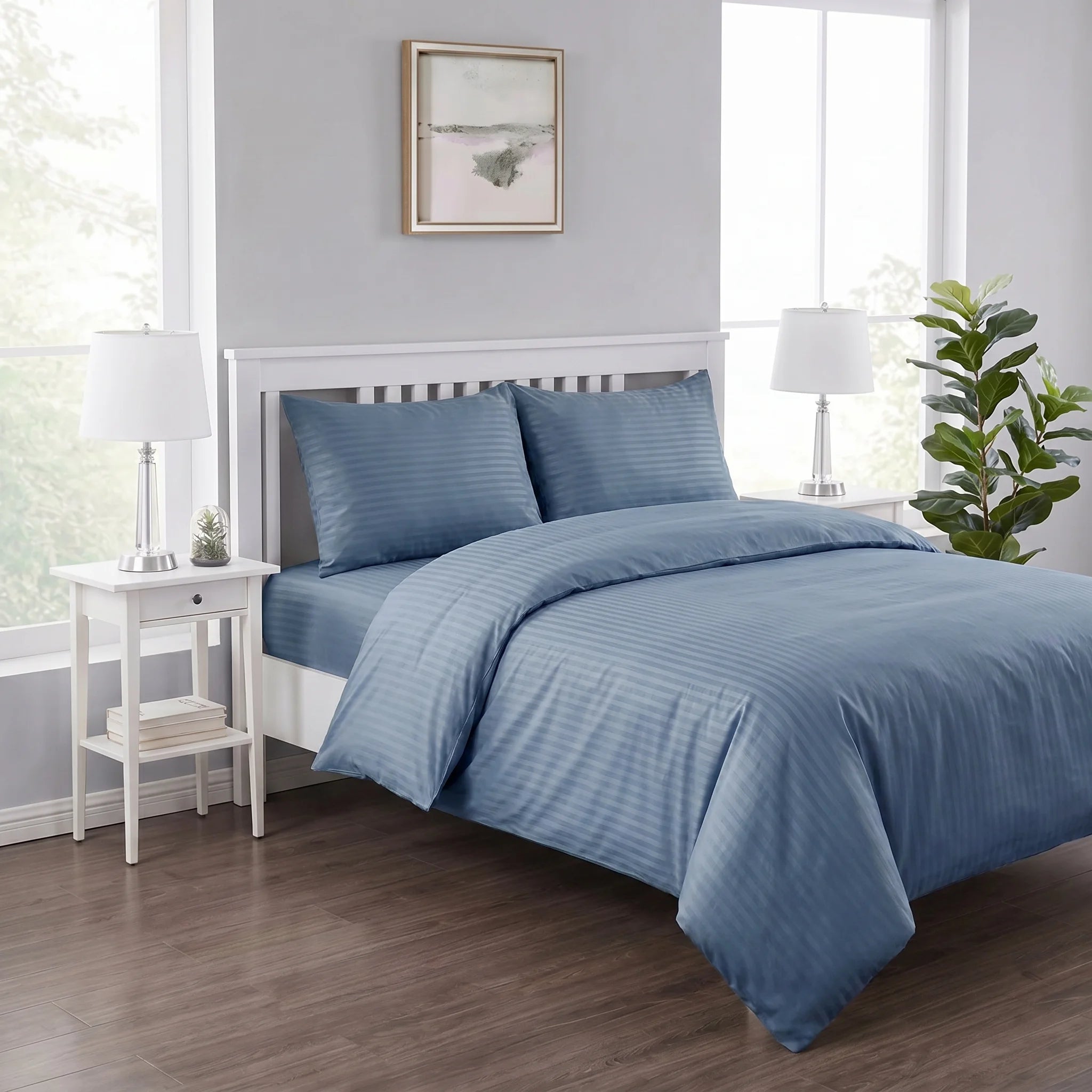 Slate Blue Duvet Cover Set — Dyed Stripe