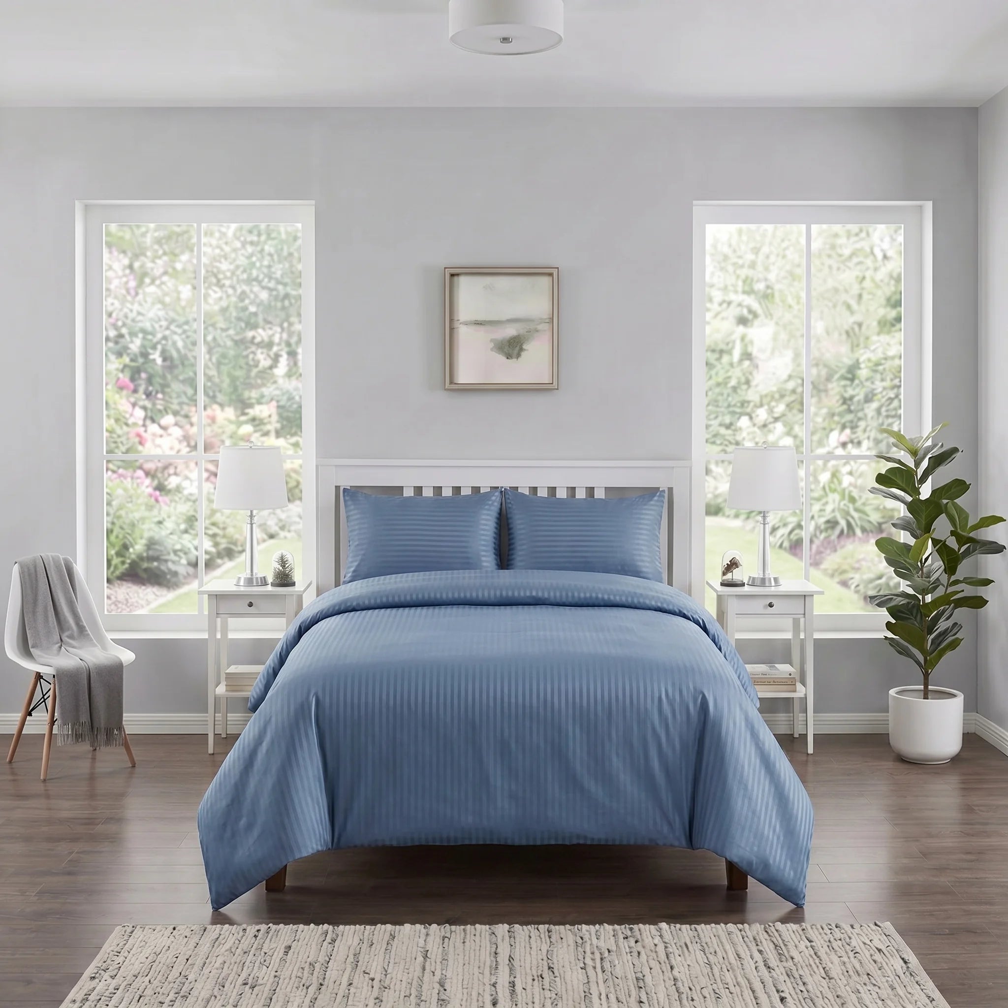 Slate Blue Duvet Cover Set — Dyed Stripe
