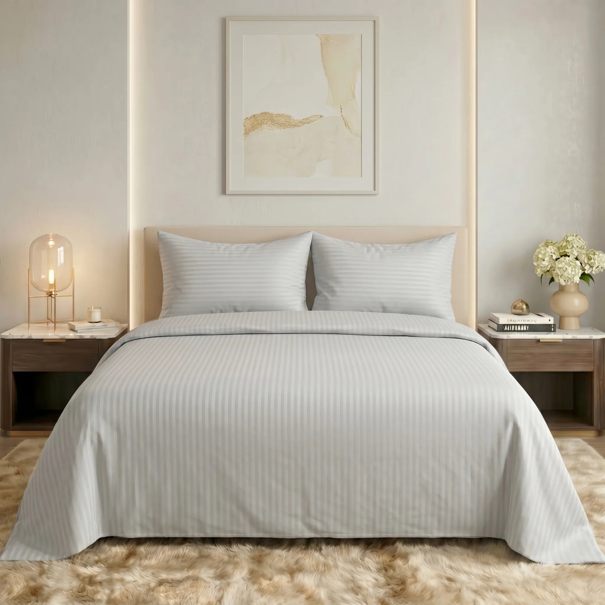 Soft Silver Dyed Stripe Bedsheet Set