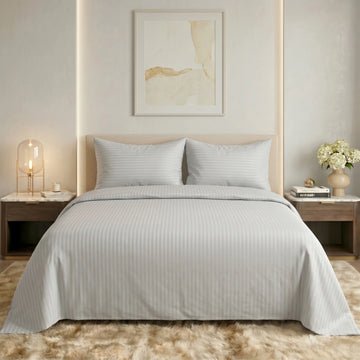 Soft Silver Dyed Stripe Bedsheet Set