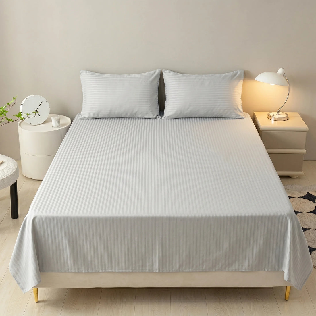 Soft Silver Dyed Stripe Bedsheet Set