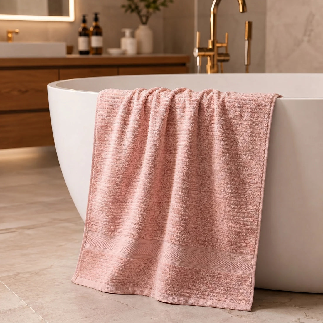 Solid Blush Pink Cotton Bath Towel — Elegant, Soft & Spa-Like