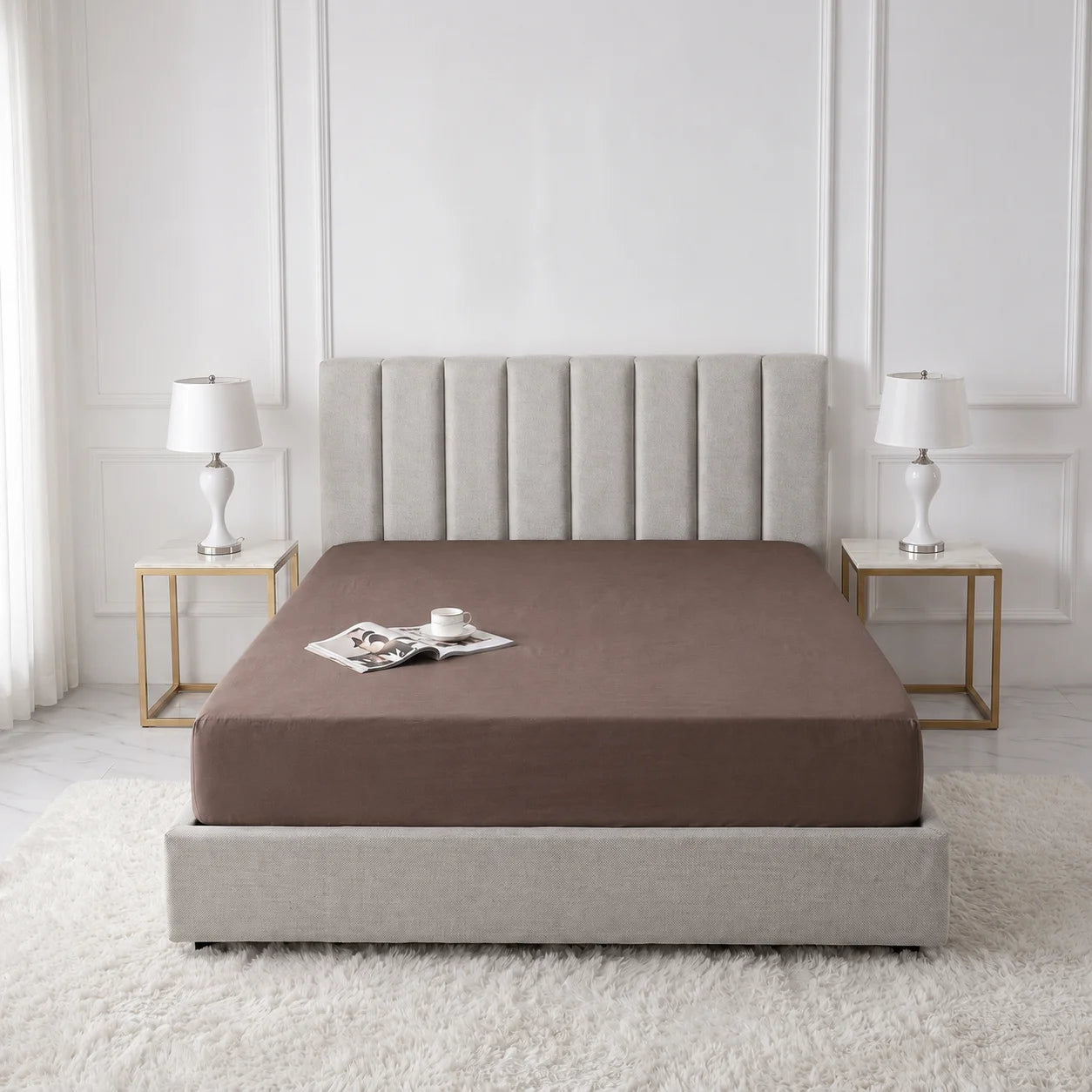 Solid Chocolate Brown Micro Cotton Mattress Cover — With Zipper