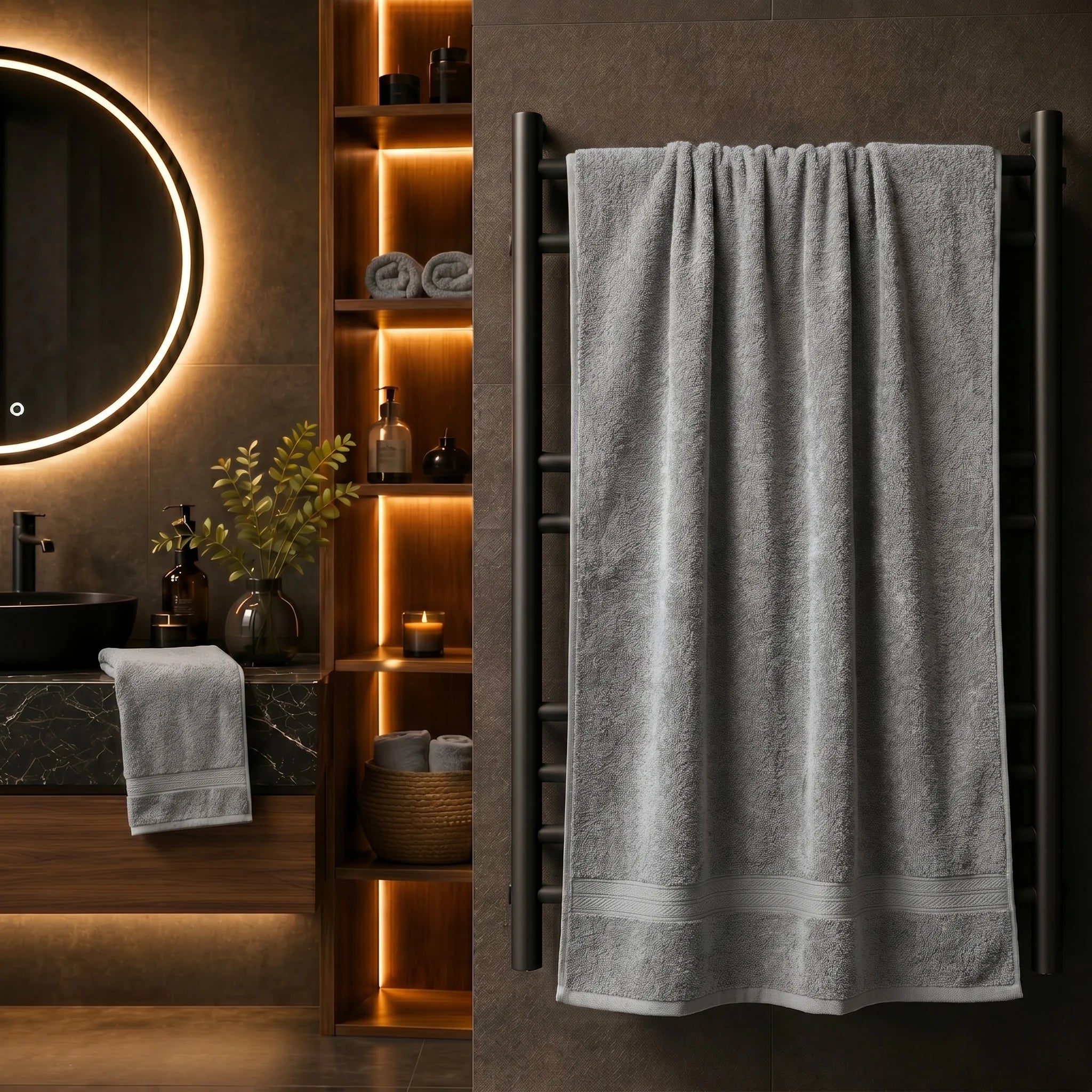 Solid Grey Cotton Bath Towel — Modern, Sophisticated & Serene