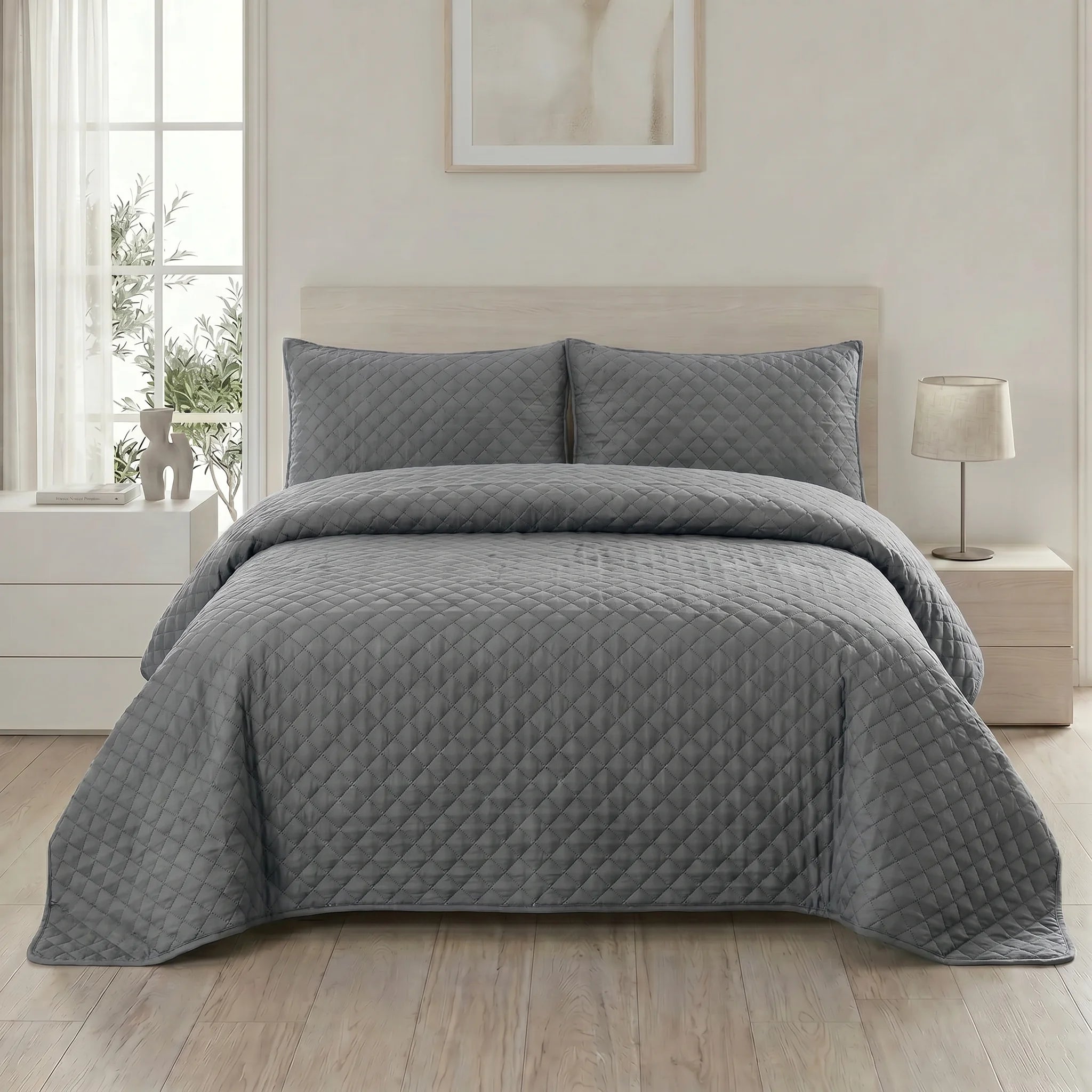 Solid Slate Bed Spread Set — 3 PCS | Dyed